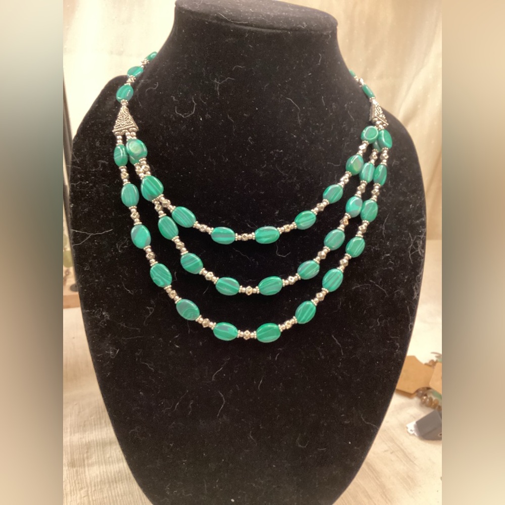 Elegant Silver and Green Rainbow Calsilica Necklace